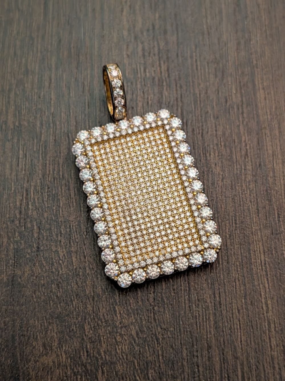 925 Sterling Silver Vermeil Pavé Diamond CZ Dog Tag Pendant Multi-stone Vintage